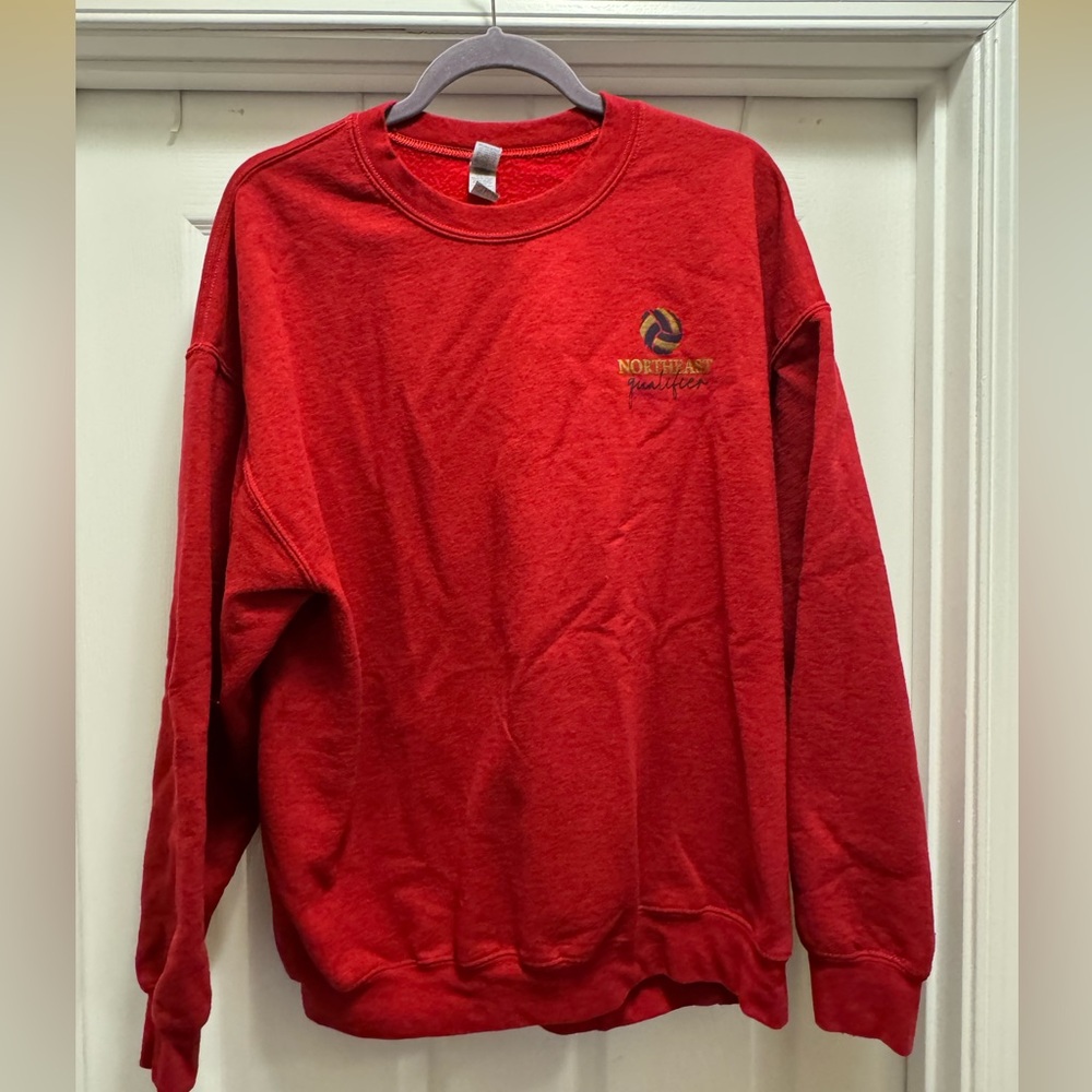 Gildan Bright Red Crewneck Sweatshirt with Small Left Chest Logo